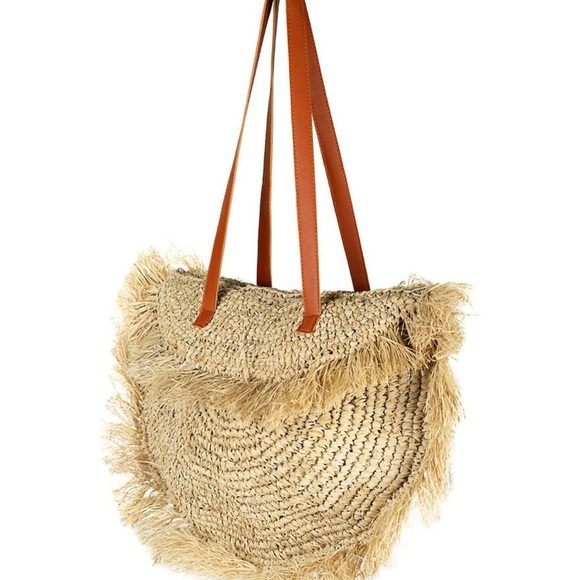 Straw Fringe Moon Tote - Picture 3 of 16
